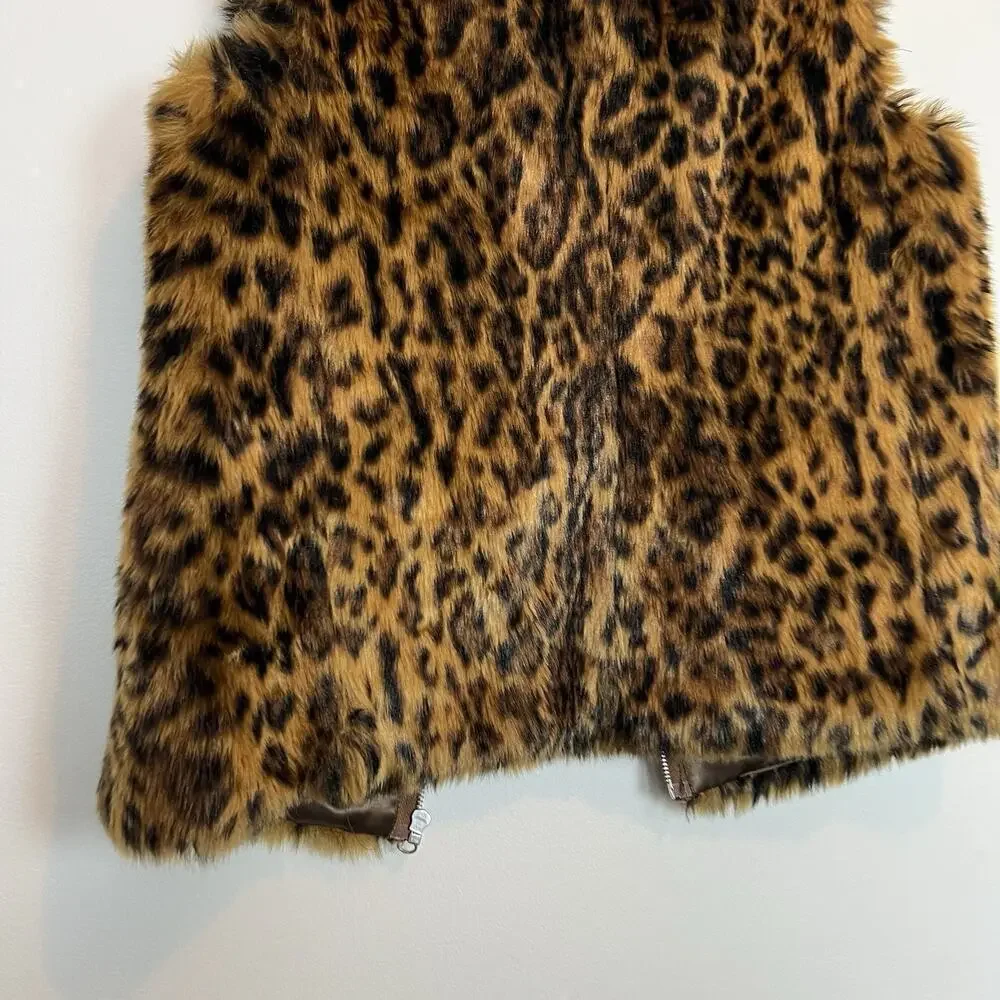 J. Crew Faux Fur Vest Womens XS Leopard Cheetah Animal Print indie sleeze y2k